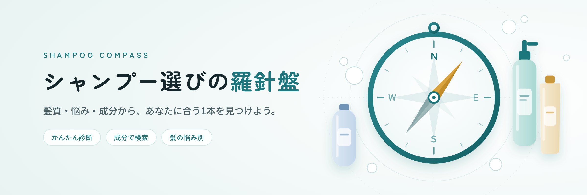 シャンプー選びの羅針盤｜髪質・悩み・成分から、あなたに合う1本を見つけよう